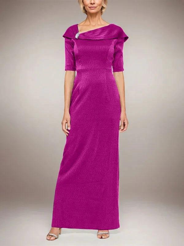 Long Shimmer Column Dress with Foldover Cuff L-Neckline and Elbow Sleeves - Image 13