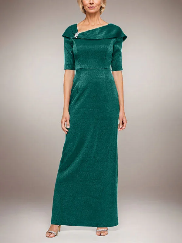 Long Shimmer Column Dress with Foldover Cuff L-Neckline and Elbow Sleeves - Image 16