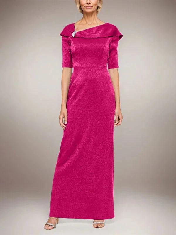 Long Shimmer Column Dress with Foldover Cuff L-Neckline and Elbow Sleeves - Image 18