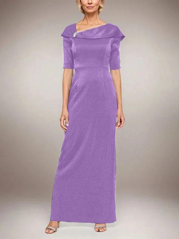 Long Shimmer Column Dress with Foldover Cuff L-Neckline and Elbow Sleeves - Image 21