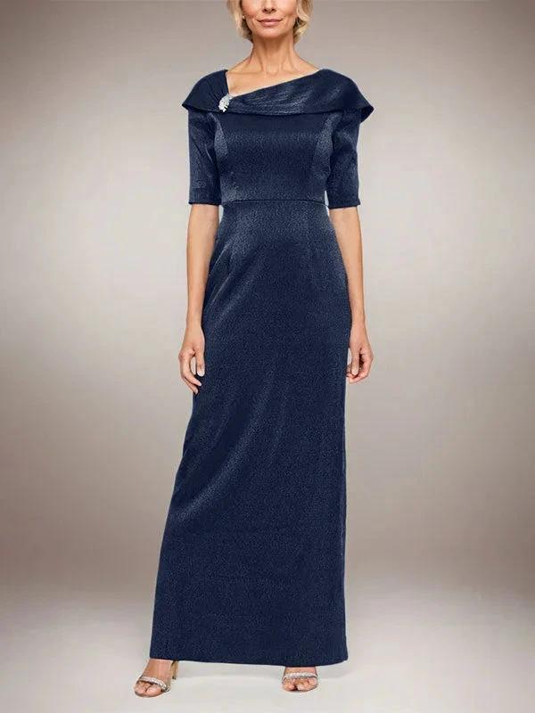 Long Shimmer Column Dress with Foldover Cuff L-Neckline and Elbow Sleeves - Image 23