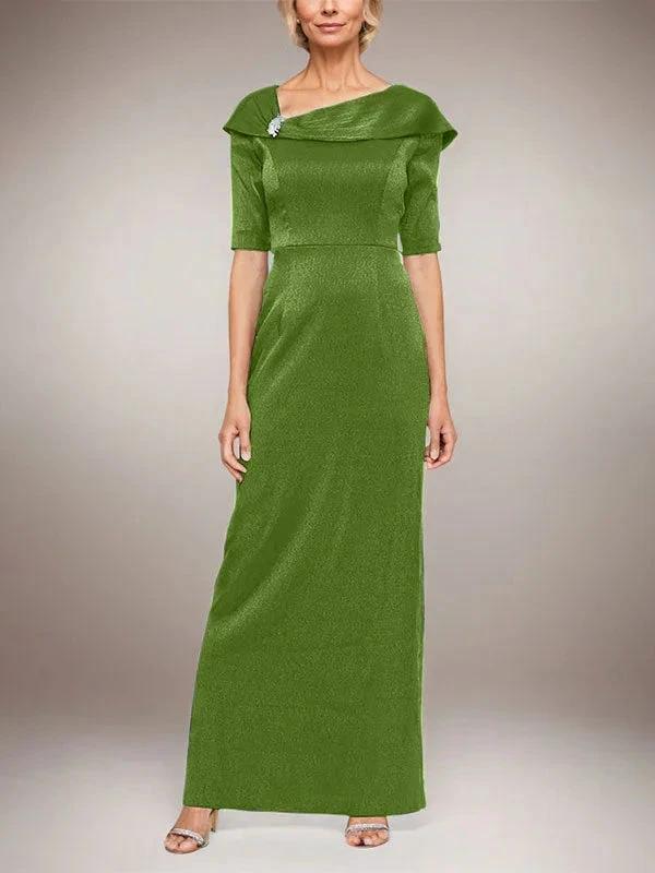Long Shimmer Column Dress with Foldover Cuff L-Neckline and Elbow Sleeves - Image 25
