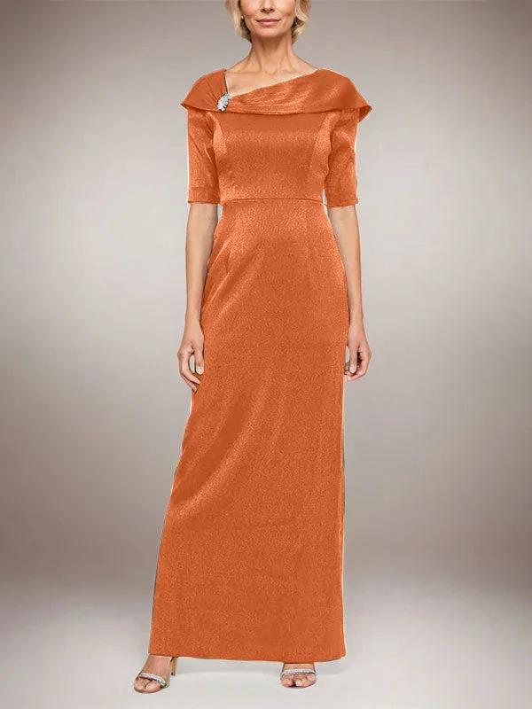 Long Shimmer Column Dress with Foldover Cuff L-Neckline and Elbow Sleeves - Image 26