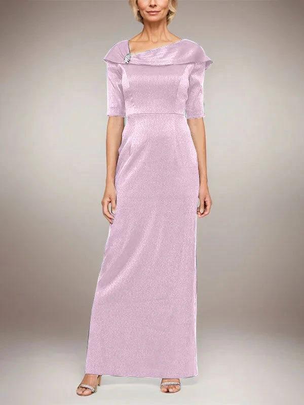 Long Shimmer Column Dress with Foldover Cuff L-Neckline and Elbow Sleeves - Image 29