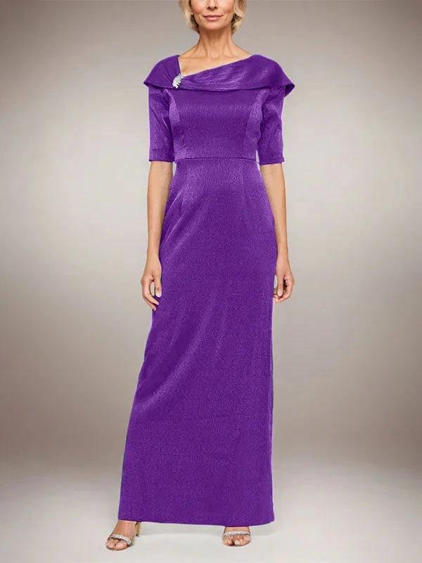 Long Shimmer Column Dress with Foldover Cuff L-Neckline and Elbow Sleeves - Image 31