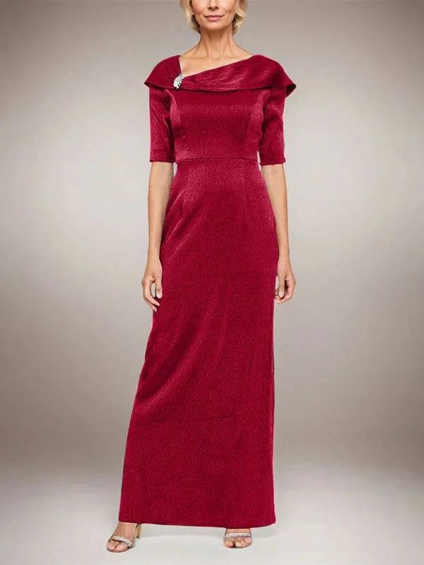 Long Shimmer Column Dress with Foldover Cuff L-Neckline and Elbow Sleeves - Image 32