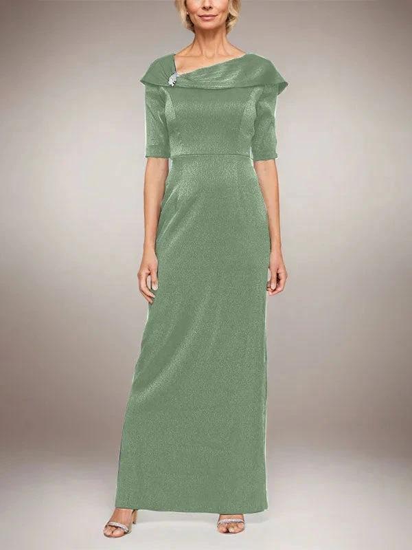 Long Shimmer Column Dress with Foldover Cuff L-Neckline and Elbow Sleeves - Image 34