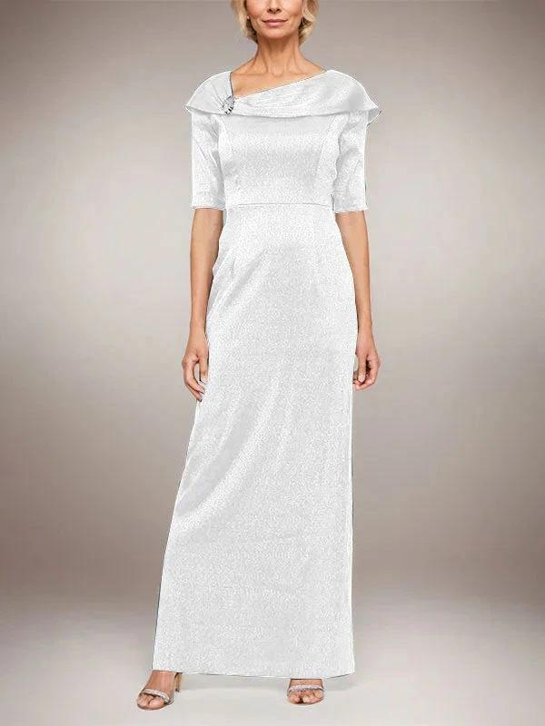Long Shimmer Column Dress with Foldover Cuff L-Neckline and Elbow Sleeves - Image 36