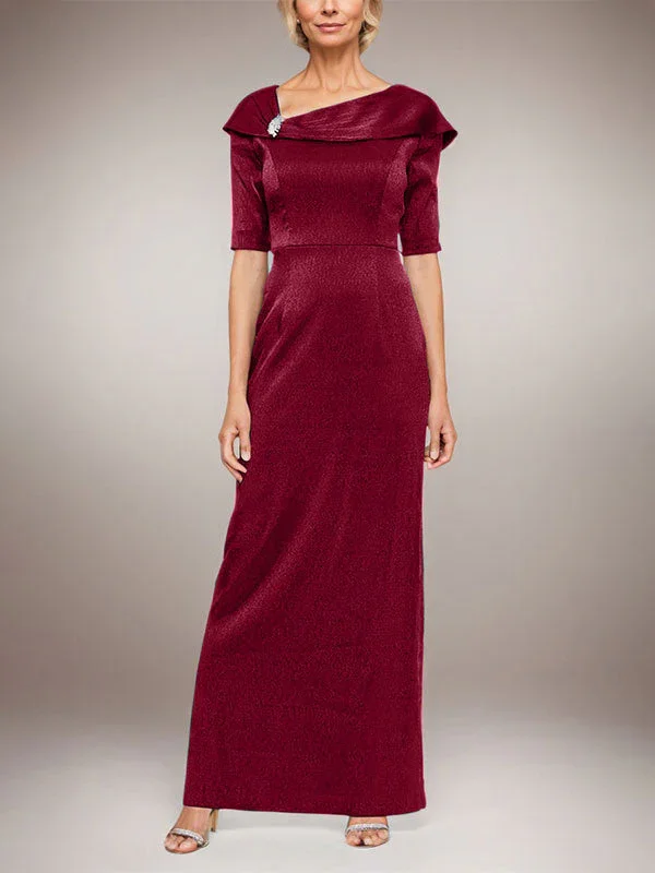 Long Shimmer Column Dress with Foldover Cuff L-Neckline and Elbow Sleeves - Image 8