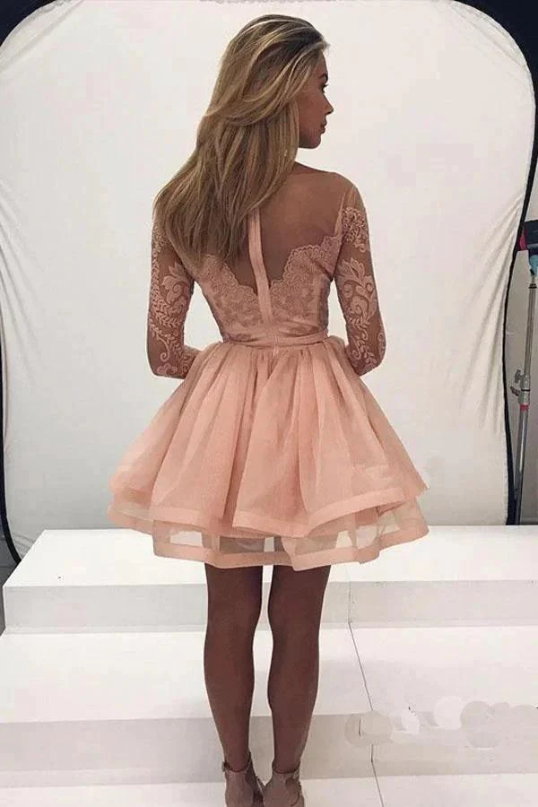 Long Sleeve Lace Homecoming Dress Tulle Zipper Back Party Dress PG197 - Image 2