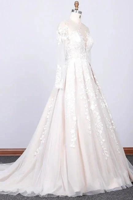 Long Sleeve Appliques Tulle A-line Wedding Dress - Image 3