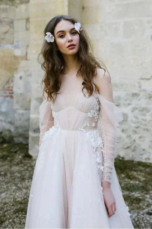 Long Sleeve Beach Wedding Dresses Cold Shoulder Boho Rustic Wedding Dress  WD448 - Image 2