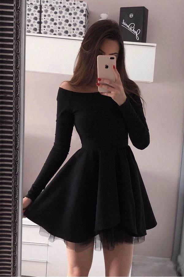 Long Sleeve Homecoming Dresses Off the Shoulder Short  Prom Dress PD230 - Image 2