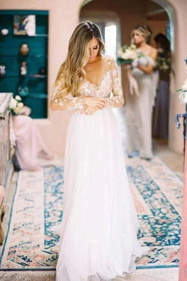 Long Sleeve Ivory Tulle See Through Backless Wedding Dresses   WD302 - Image 3