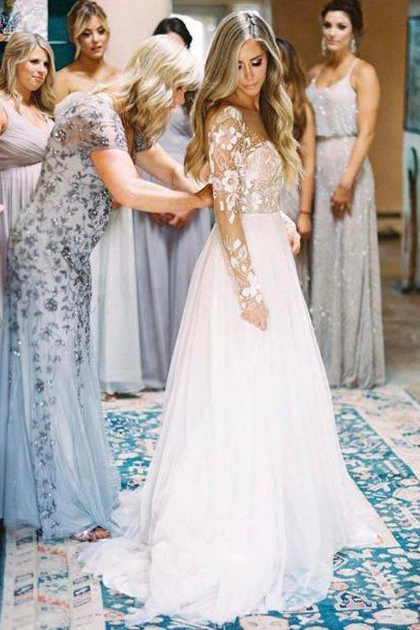 Long Sleeve Ivory Tulle See Through Backless Wedding Dresses   WD302 - Image 4