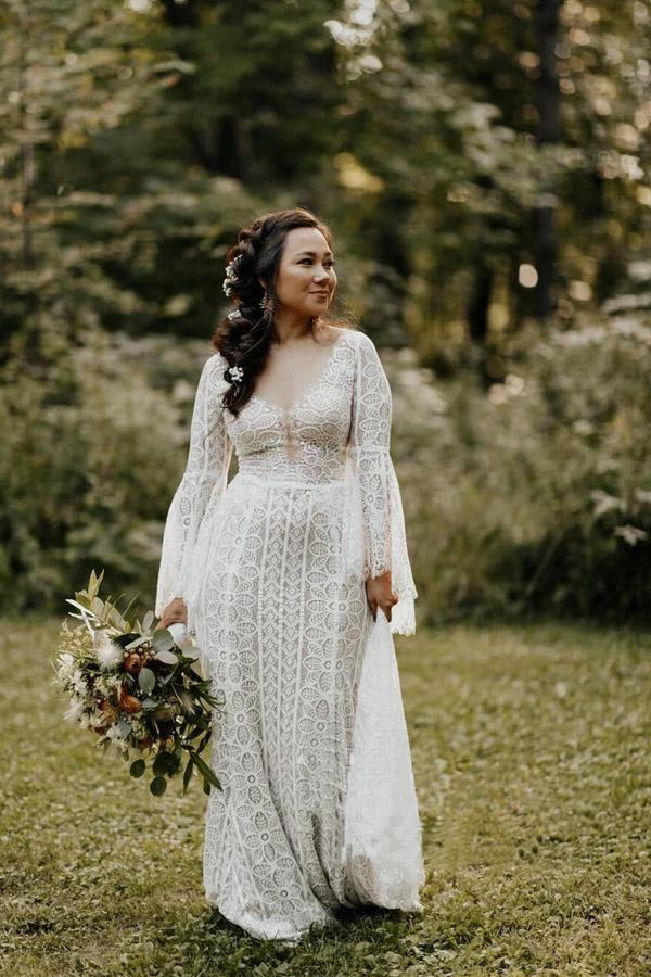 Long Sleeve Lace Wedding Dresses Lace Up Back Beach Wedding Dress  WD547 - Image 3