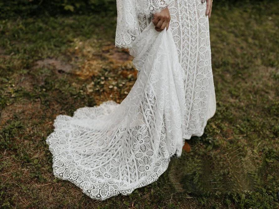 Long Sleeve Lace Wedding Dresses Lace Up Back Beach Wedding Dress  WD547 - Image 6