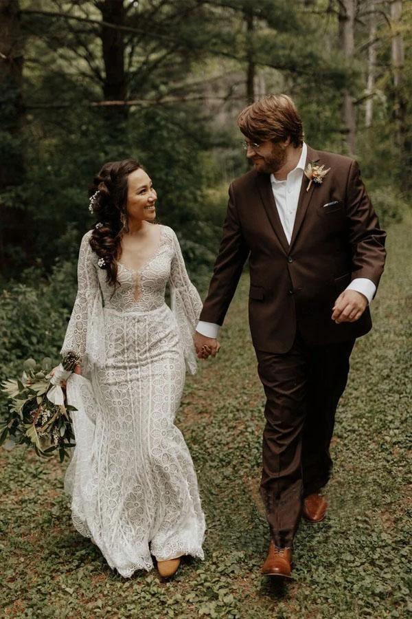 Long Sleeve Lace Wedding Dresses Lace Up Back Beach Wedding Dress  WD547 - Image 7
