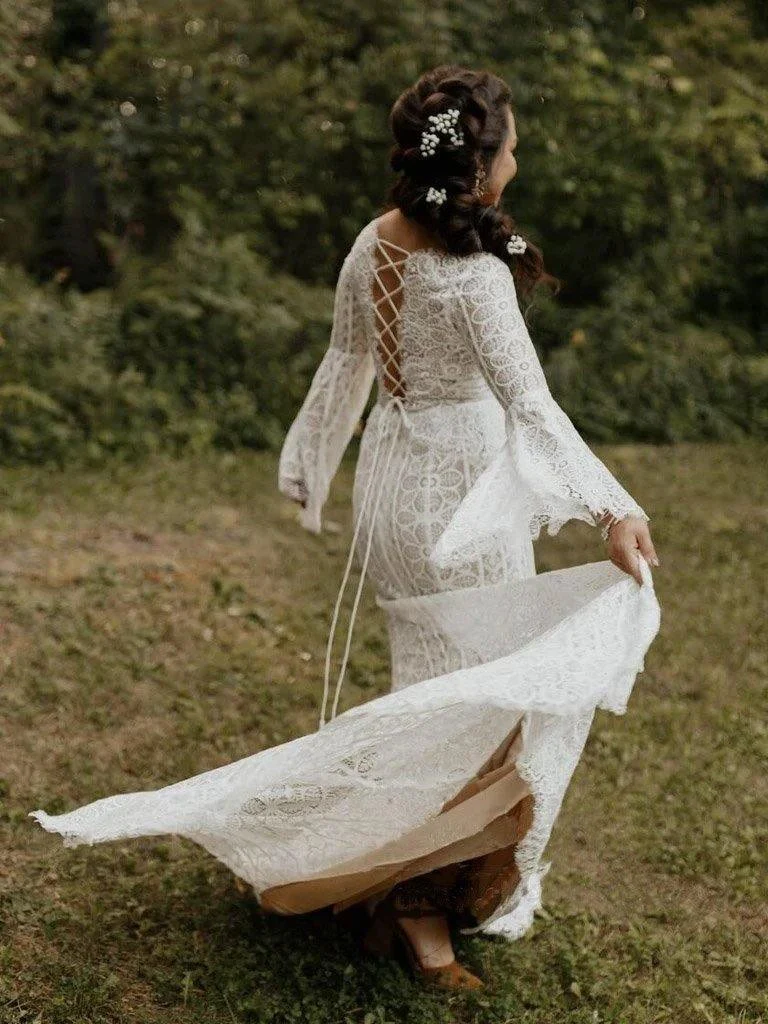 Long Sleeve Lace Wedding Dresses Lace Up Back Beach Wedding Dress  WD547 - Image 8