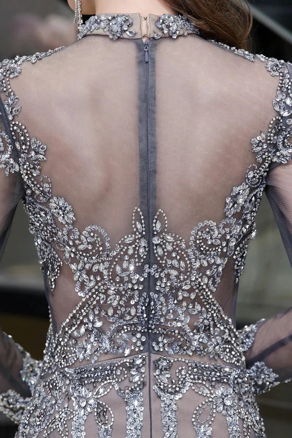 Long Sleeve Mermaid Sequins High-Neck Evening Gowns - Image 7