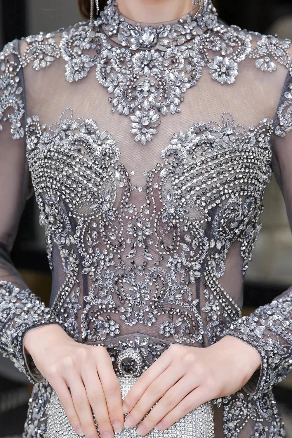 Long Sleeve Mermaid Sequins High-Neck Evening Gowns - Image 9