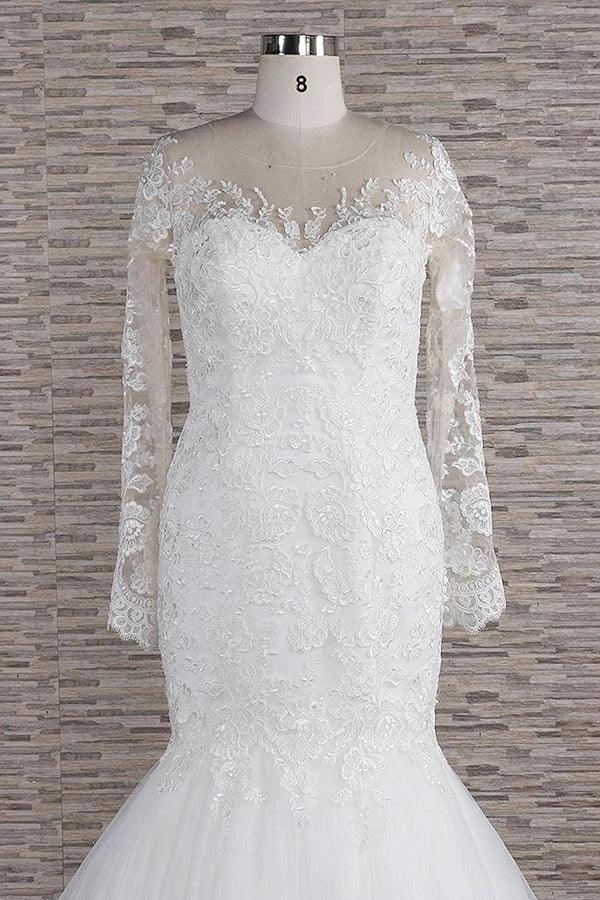 Long Sleeve Mermaid Sweetheart Appliques Lace Backless Wedding Dress - Image 4