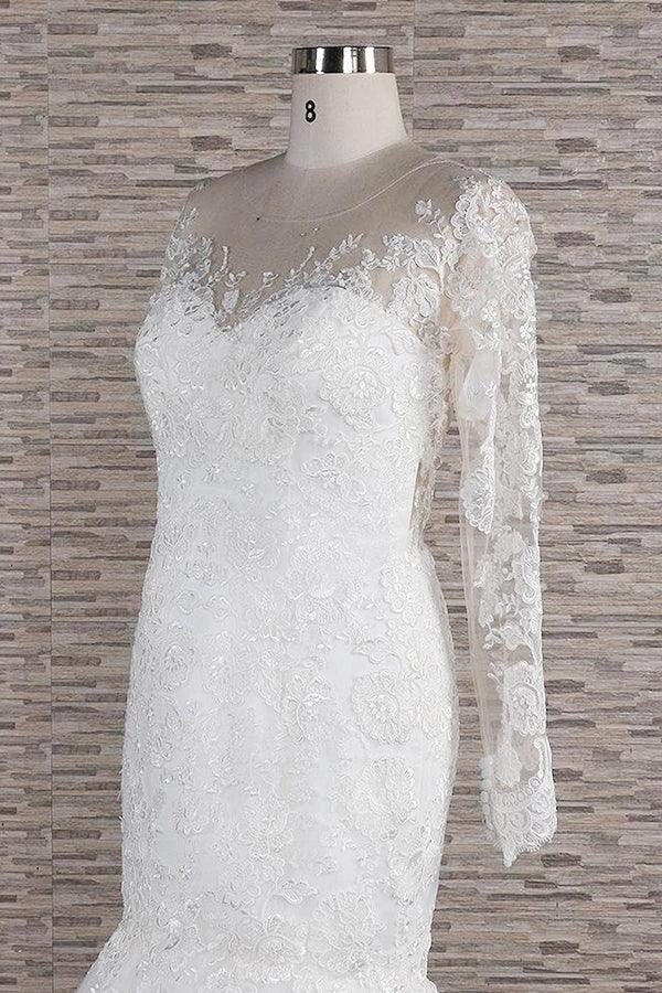 Long Sleeve Mermaid Sweetheart Appliques Lace Backless Wedding Dress - Image 5