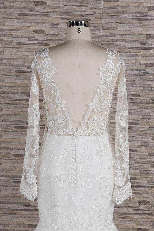 Long Sleeve Mermaid Sweetheart Appliques Lace Backless Wedding Dress - Image 6