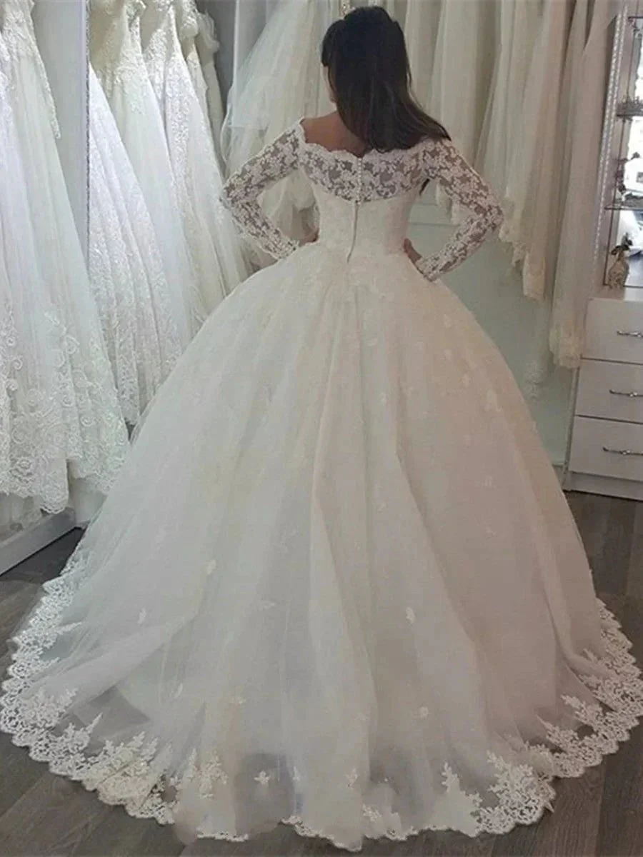 Long Sleeve Off the Shoulder Princess Wedding Dress With Appliques Lace - Image 2