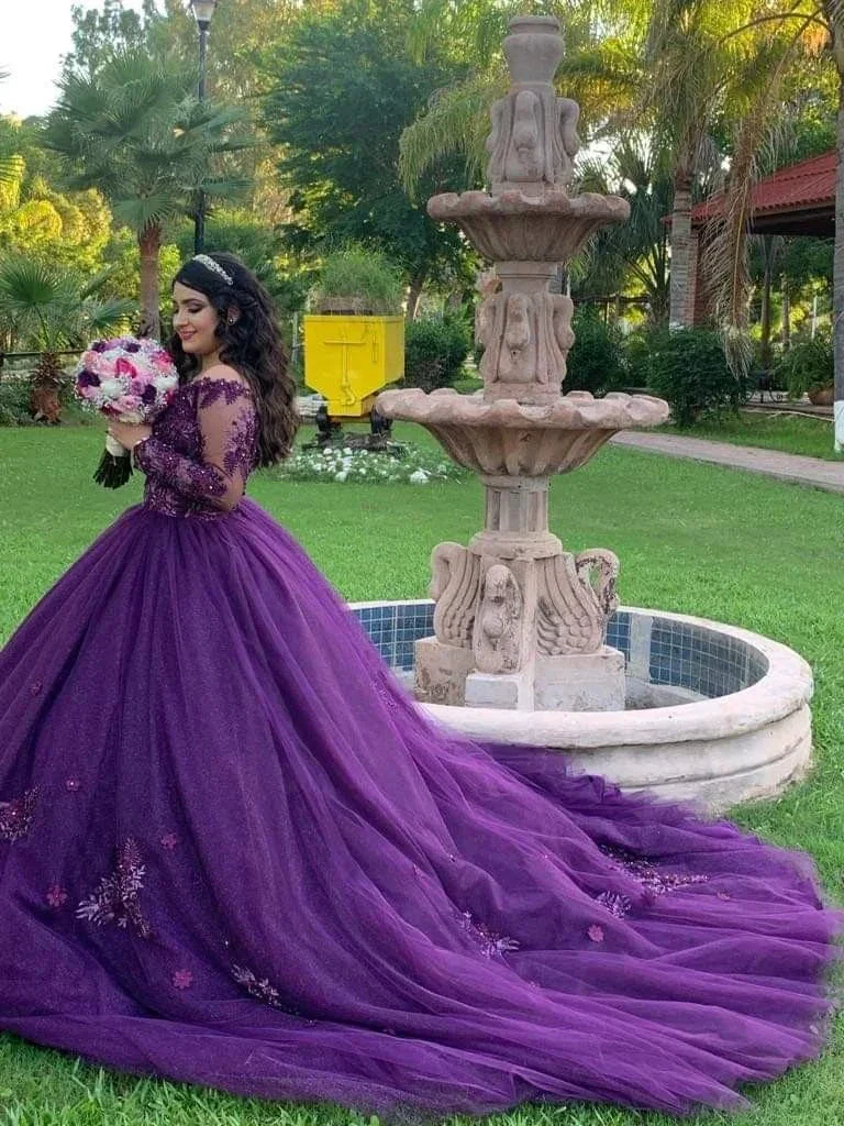 Long Sleeve Quinceanera Dresses with Flowers Applique Special Occasion Dress Ball Gown Sweet 16 Dress Y4309 - Image 2