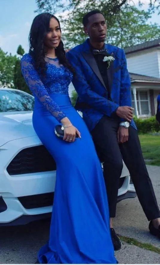 Long Sleeve Royal Blue Prom Dress,Elegant Royal Blue Evening Dress Y1589 - Image 2