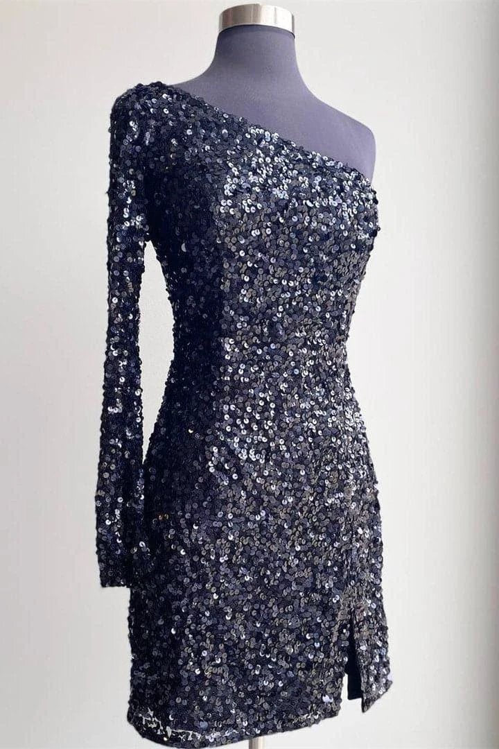 Long Sleeve Sequined Hot Pink Homecoming Dress SYH18 - Image 6