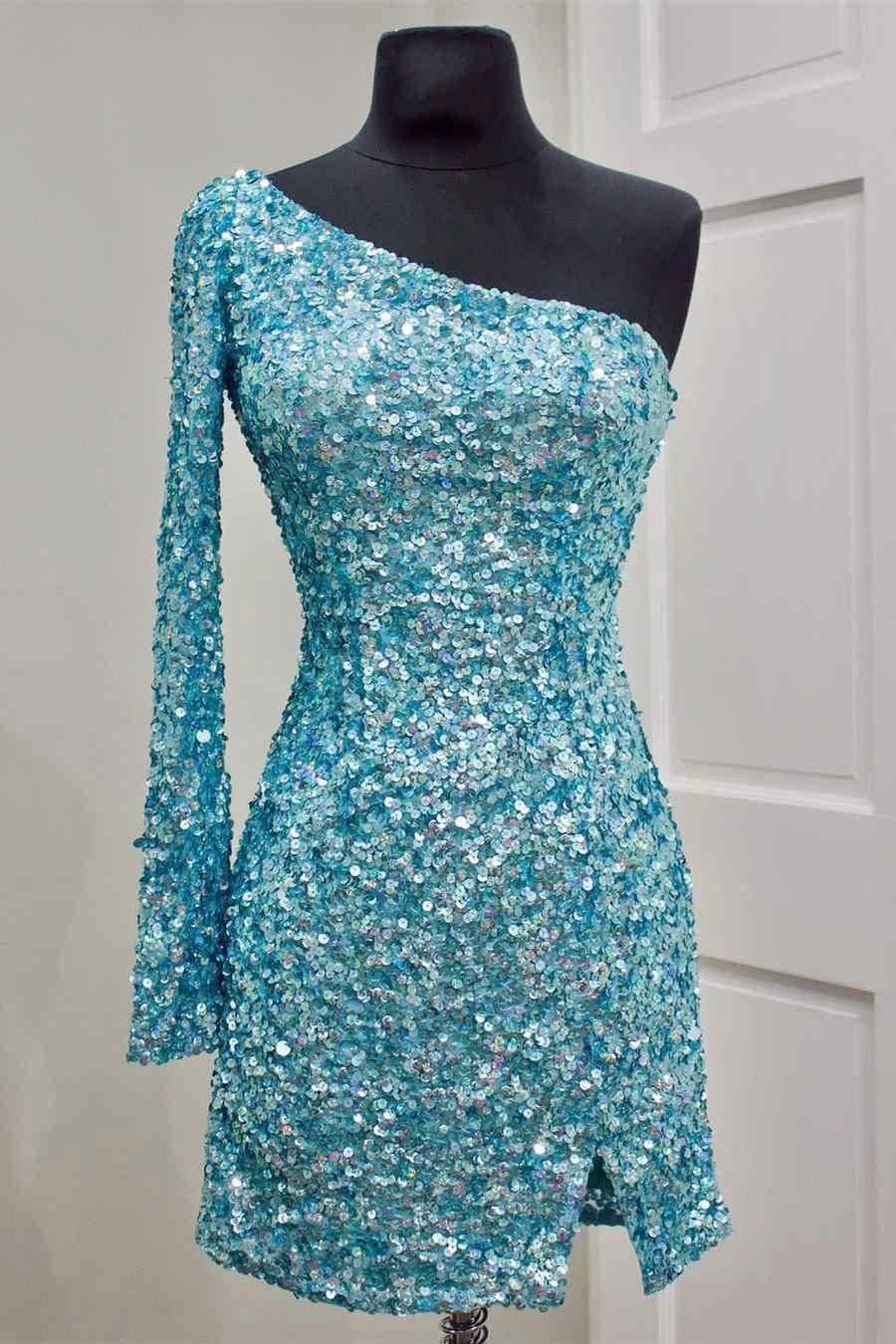 Long Sleeve Sequined Hot Pink Homecoming Dress SYH18 - Image 7