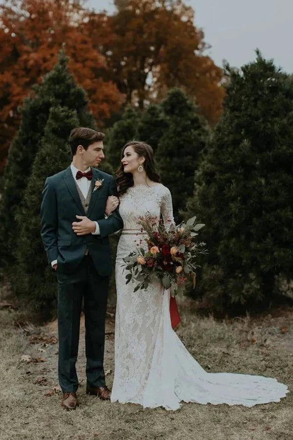 Long Sleeve Vintage Wedding Dress Backless Rustic Bridal Gown WD730 - Image 4
