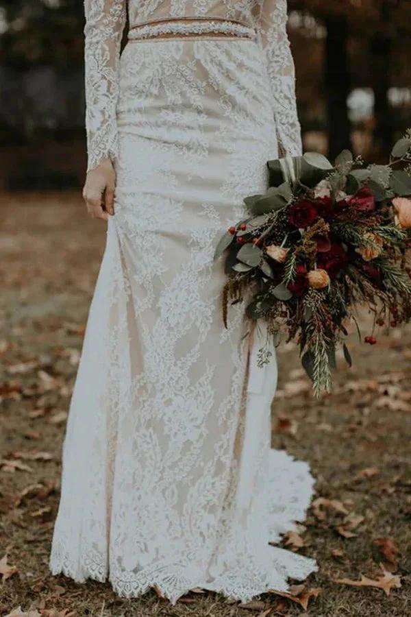 Long Sleeve Vintage Wedding Dress Backless Rustic Bridal Gown WD730 - Image 6