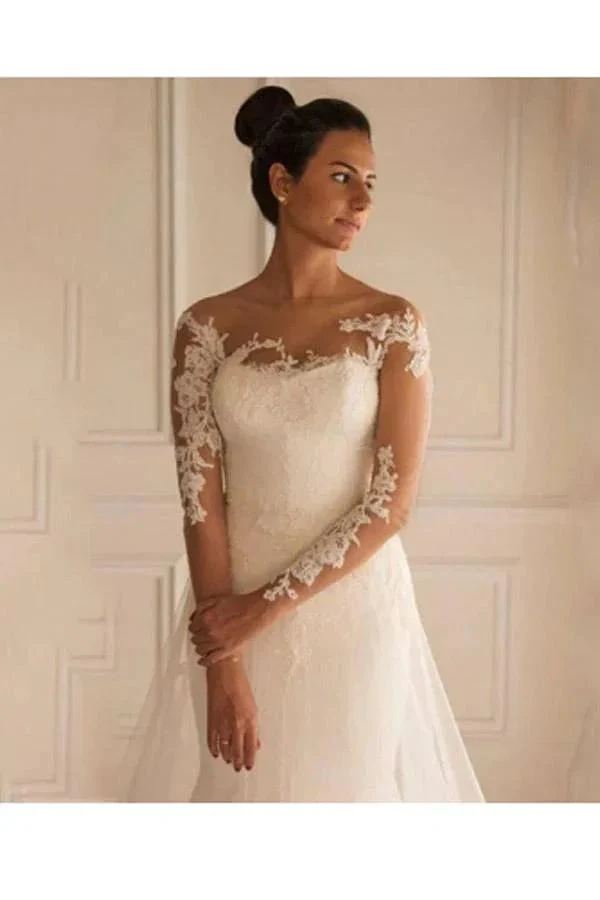 Long Sleeves Appliques Button Floor-Length Mermaid Wedding Dress WD151 - Image 3