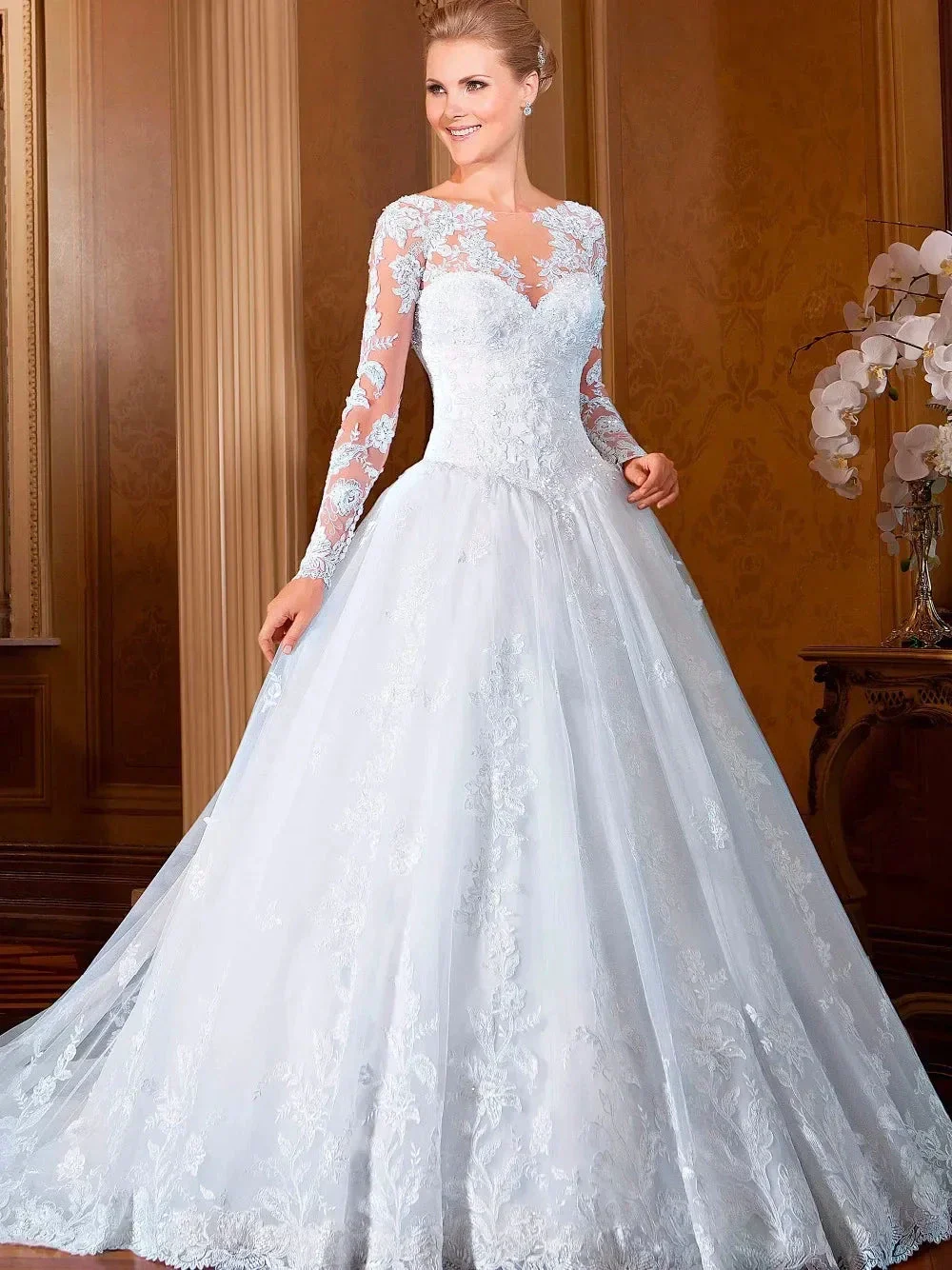 Long Sleeves Appliques Vestido De Noiva V-Waist Wedding Dresses Becautiful Sweetheart Vestidos De Novia Lace Robe De Mariée - Image 3