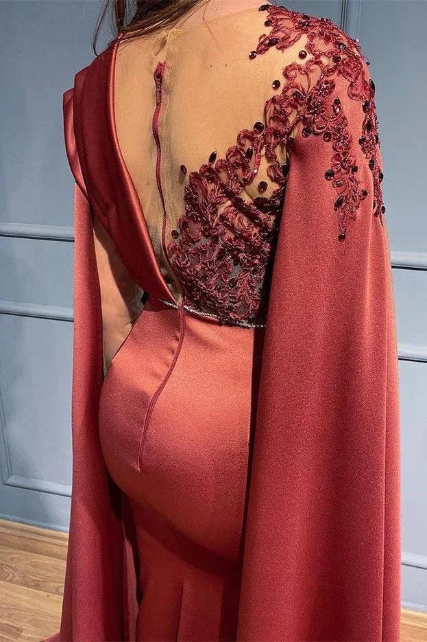 Long Sleeves Beads Mermaid Appliques Prom Dress With Ruffles - Image 3