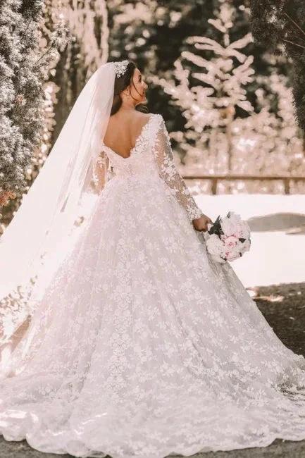 Long sleeves Lace round neck Ball gown Wedding Dress - Image 2