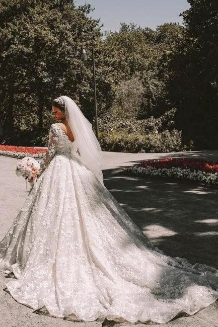 Long sleeves Lace round neck Ball gown Wedding Dress - Image 4