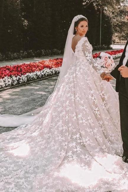 Long sleeves Lace round neck Ball gown Wedding Dress - Image 6