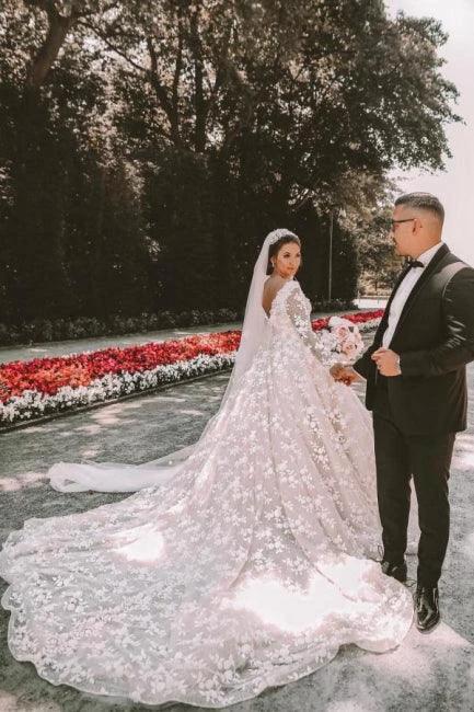 Long sleeves Lace round neck Ball gown Wedding Dress - Image 7