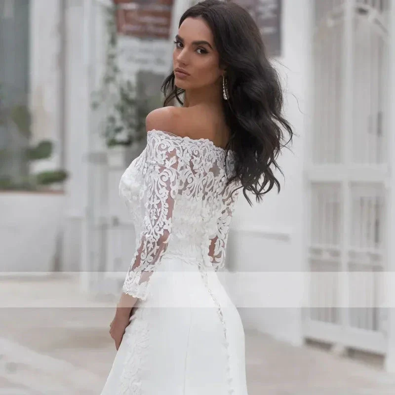 Long Sleeves Lace Wedding Dress For Women Brides Sexy Boat Neck Mermaid Appliques Bridal Gown Custom Made - Image 4