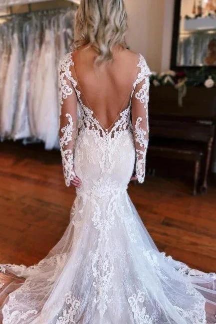 Long Sleeves Mermaid Wedding Dress with Overskirt - Image 2