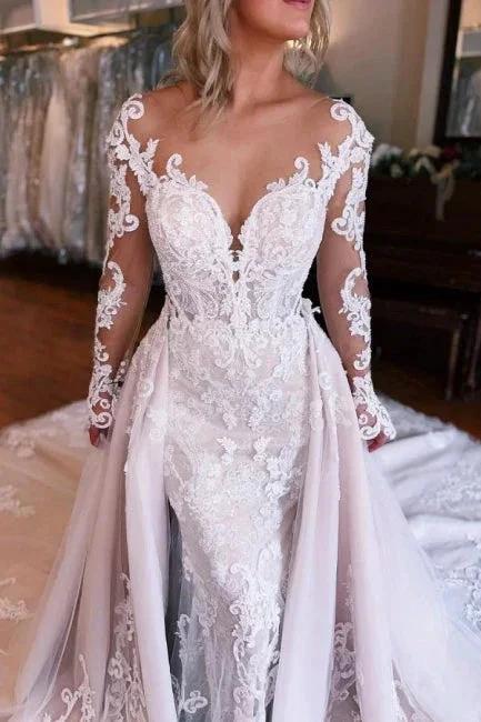 Long Sleeves Mermaid Wedding Dress with Overskirt - Image 3