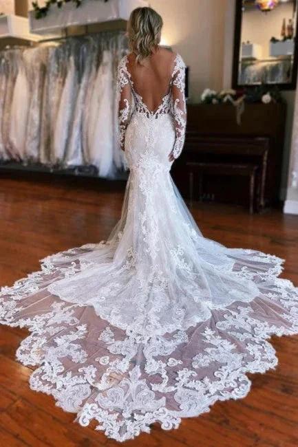 Long Sleeves Mermaid Wedding Dress with Overskirt - Image 4