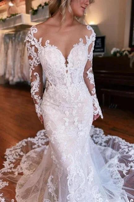 Long Sleeves Mermaid Wedding Dress with Overskirt - Image 5