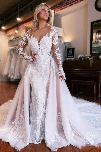 Long Sleeves Mermaid Wedding Dress with Overskirt - Image 6