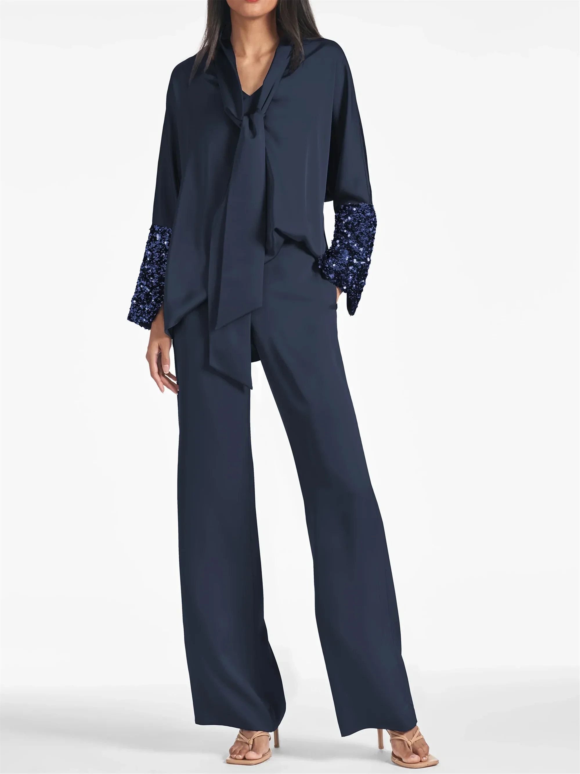 Long Sleeves Mother of the Bride Pantsuits with Sequin - Image 4