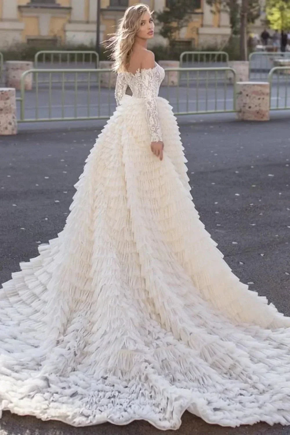 Long Sleeves Off the Shoulder Mermaid Wedding Dress With Train - Image 2